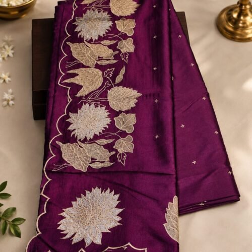 SEMI TUSSER SAREES- Deep Wine Purple