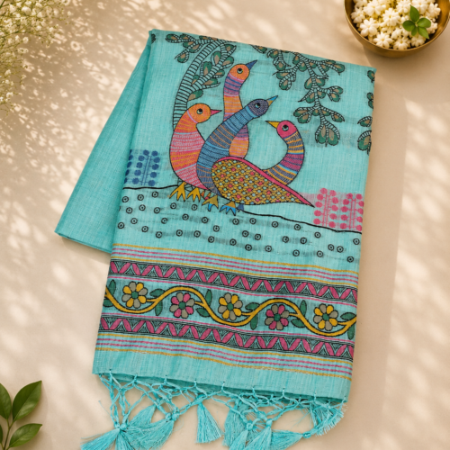 CHIRALA COTTON SAREE - Aqua Blue