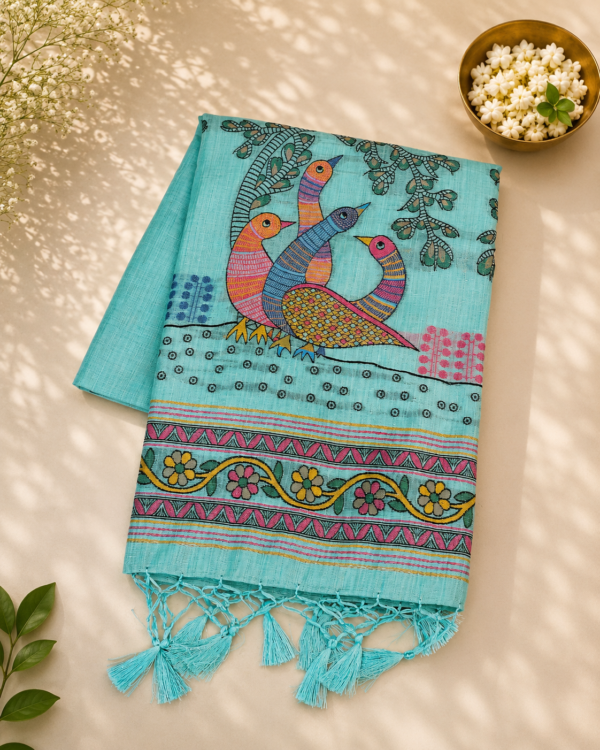 CHIRALA COTTON SAREE - Aqua Blue