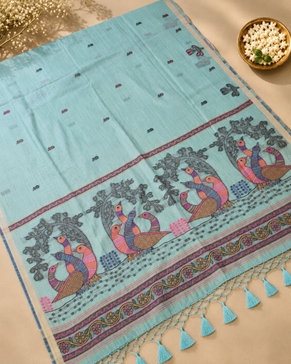CHIRALA COTTON SAREE - Aqua Blue