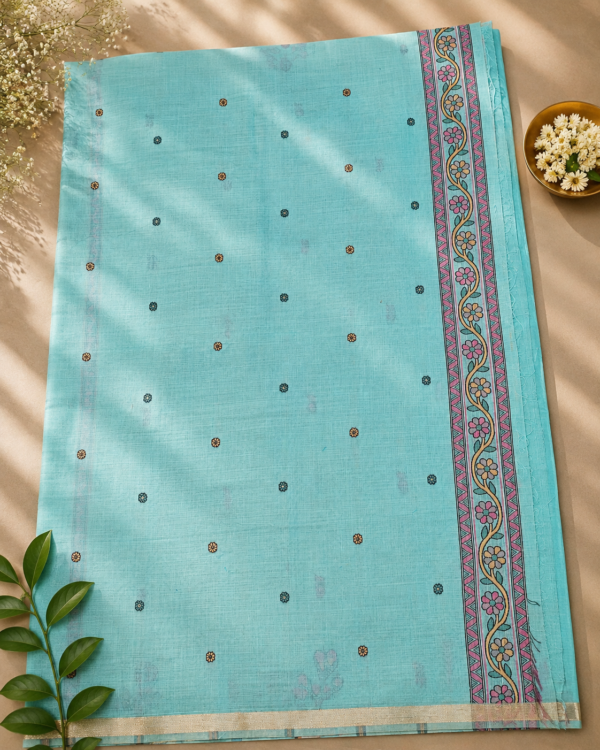CHIRALA COTTON SAREE - Aqua Blue