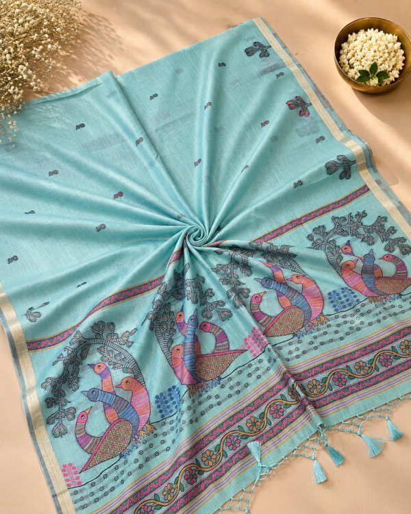 CHIRALA COTTON SAREE - Aqua Blue