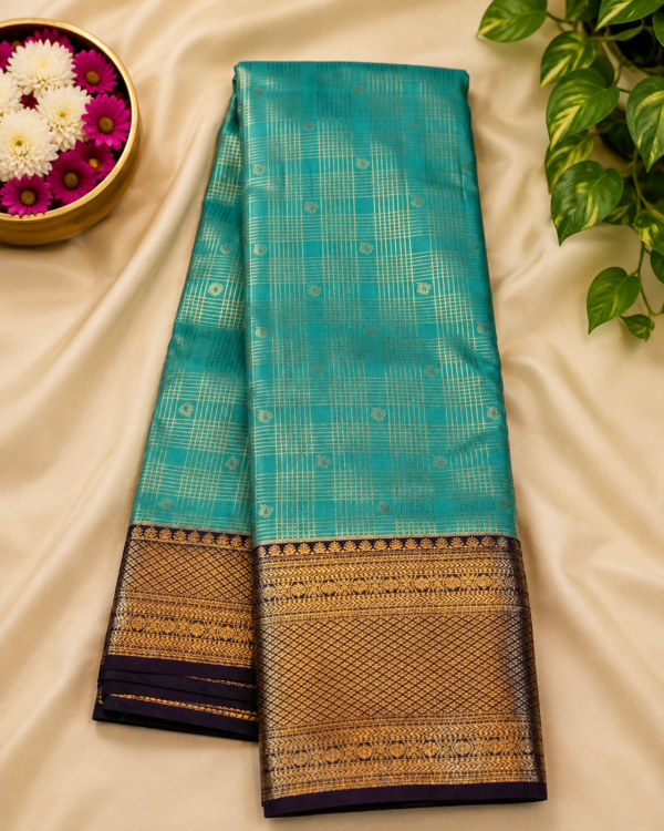 SEMI KANCHIPURAM SILK - Teal Blue