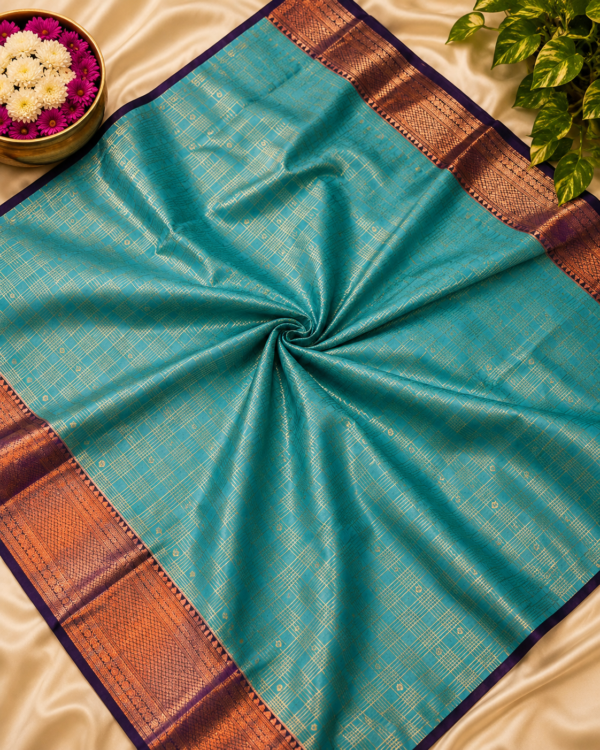 SEMI KANCHIPURAM SILK - Teal Blue
