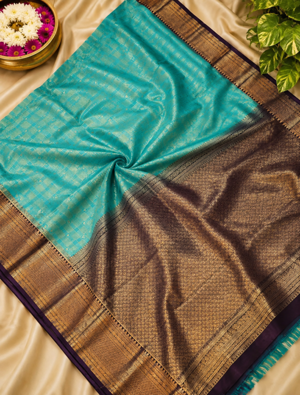 SEMI KANCHIPURAM SILK - Teal Blue