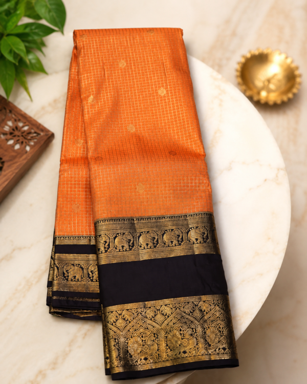 SEMI KANCHIPURAM SILK - Temple Orange