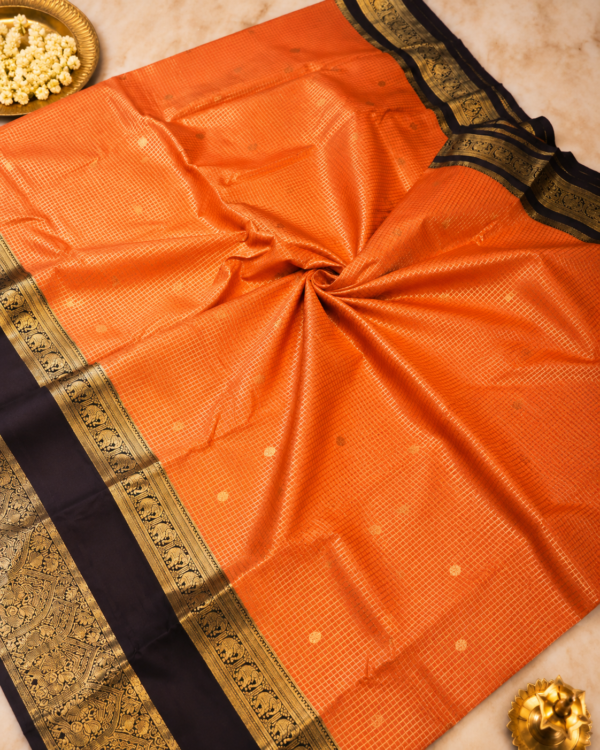 SEMI KANCHIPURAM SILK - Temple Orange
