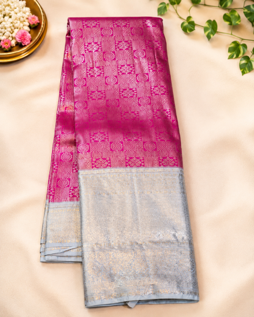 SEMI KANCHIPURAM SILK - Rani Pink
