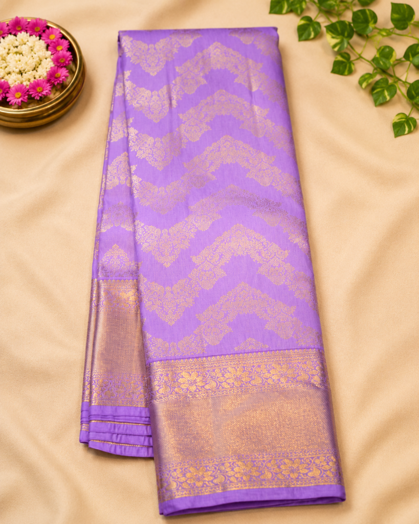 SEMI KANCHIPURAM SILK - Lavender Purple