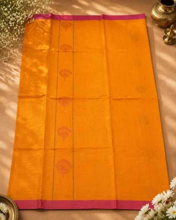 Cotton And Silk Cotton - Mustard Orange With Rani Pink