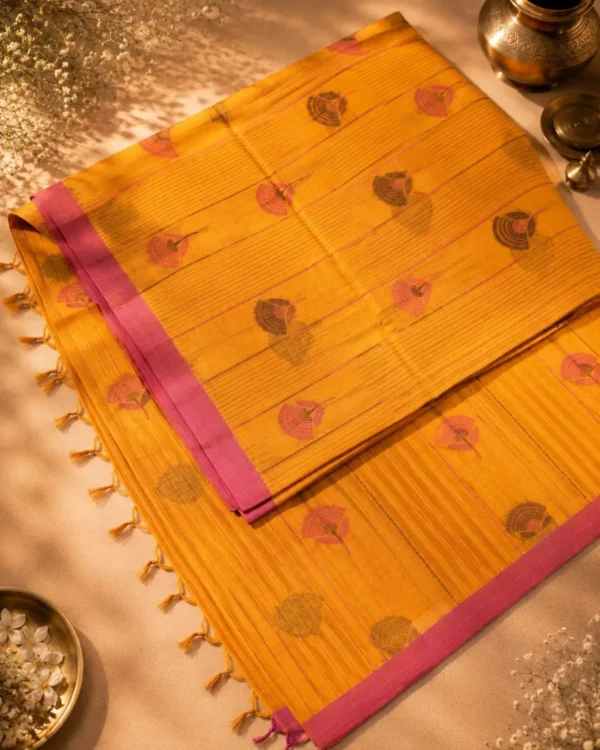 Cotton And Silk Cotton - Mustard Orange With Rani Pink