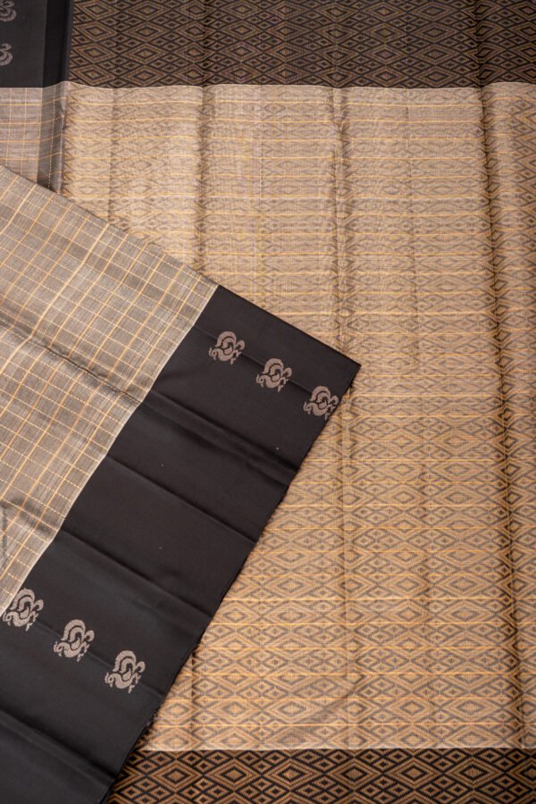 SOFT SILK - Black with Grey & Antique Gold Checks