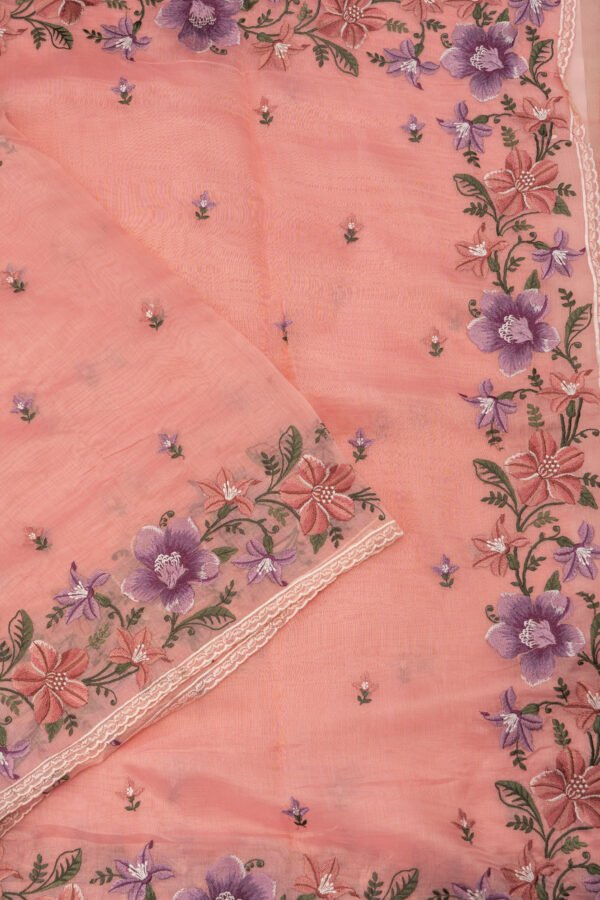 ORGANZA SAREE - Peach Pink