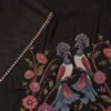 Black Tussar Silk Saree with Multicolour Peacock & Floral Embroidery