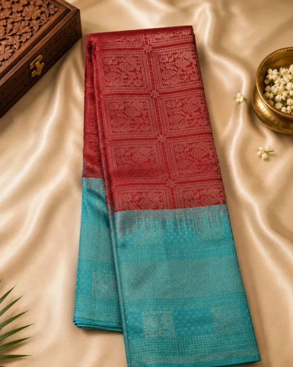 Half Sarees - Aqua Blue And Ruby Red (3) Half Sarees - Aqua Blue And Ruby Red