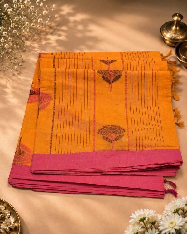 COTTON SAREES - Mustard Orange