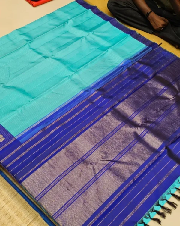 Kancheepuram Silks Sarees - Ananda Blue With Navy Blue (3) Kancheepuram Silks Sarees - Ananda Blue With Navy Blue