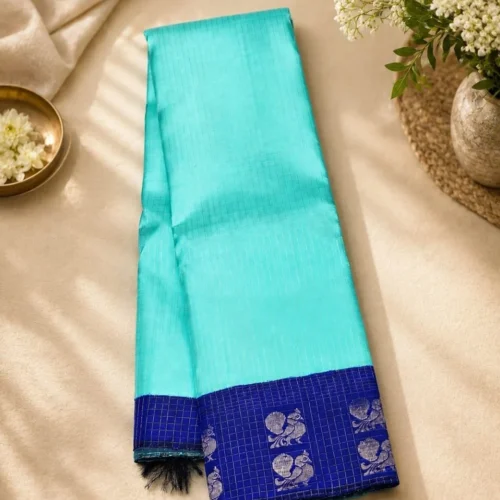 Kancheepuram Silks Sarees - Ananda Blue With Navy Blue