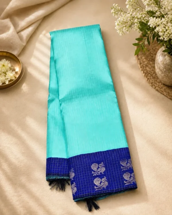 Kancheepuram Silks Sarees - Ananda Blue With Navy Blue (4) Kancheepuram Silks Sarees - Ananda Blue With Navy Blue