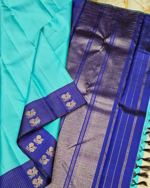 Kancheepuram Silks Sarees - Ananda Blue With Navy Blue Kancheepuram Silks Sarees - Ananda Blue With Navy Blue