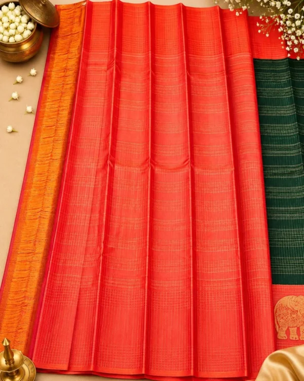 Kancheepuram Silks Sarees - Bottle Green With Peach