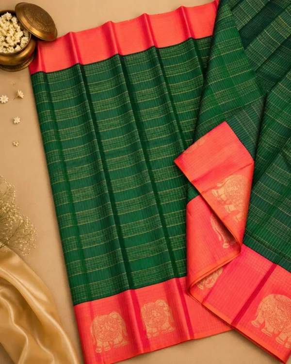 Kancheepuram Silks Sarees - Bottle Green With Peach