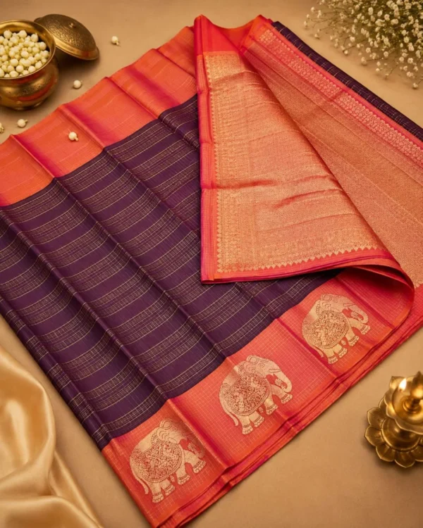 Kancheepuram Silks Sarees - Coffee Brown With Peach (2) Kancheepuram Silks Sarees - Coffee Brown With Peach
