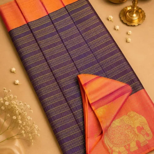 Kancheepuram Silks Sarees - Coffee Brown With Peach