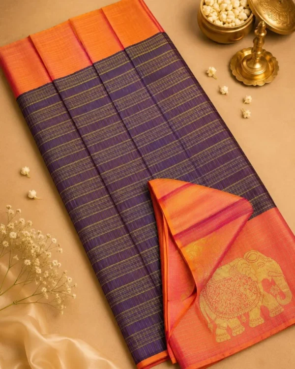 Kancheepuram Silks Sarees - Coffee Brown With Peach (4) Kancheepuram Silks Sarees - Coffee Brown With Peach