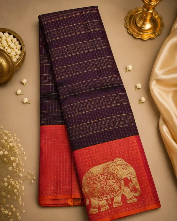 Kancheepuram Silks Sarees - Coffee Brown With Peach Kancheepuram Silks Sarees - Coffee Brown With Peach