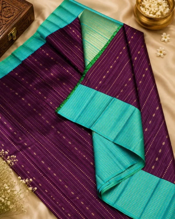 Kancheepuram Silks Sarees - Green With Purple