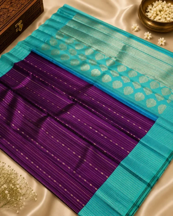 Kancheepuram Silks Sarees - Green With Purple
