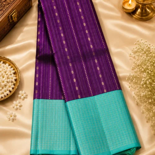 Kancheepuram Silks Sarees - Green With Purple