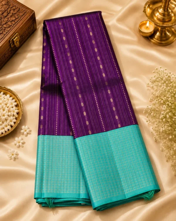 Kancheepuram Silks Sarees - Green With Purple