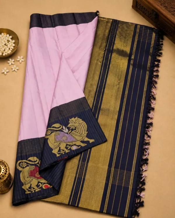 Kancheepuram Silks Sarees - Light Purple With Navy Blue
