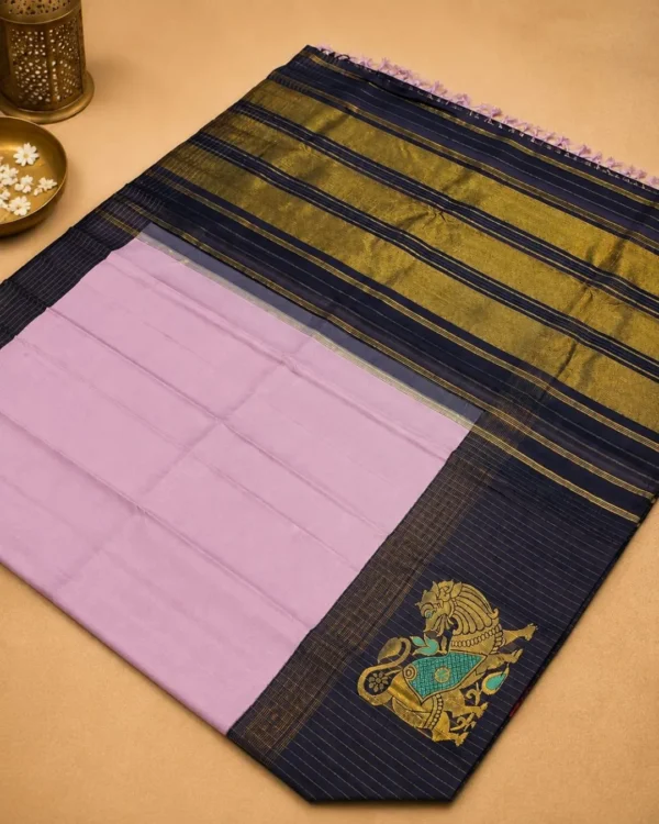 Kancheepuram Silks Sarees - Light Purple With Navy Blue