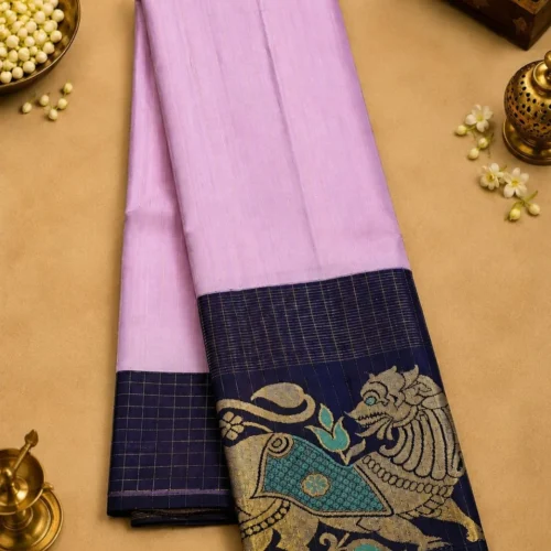 Kancheepuram Silks Sarees - Light Purple With Navy Blue