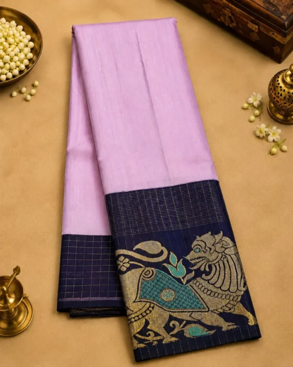 Kancheepuram Silks Sarees - Light Purple With Navy Blue