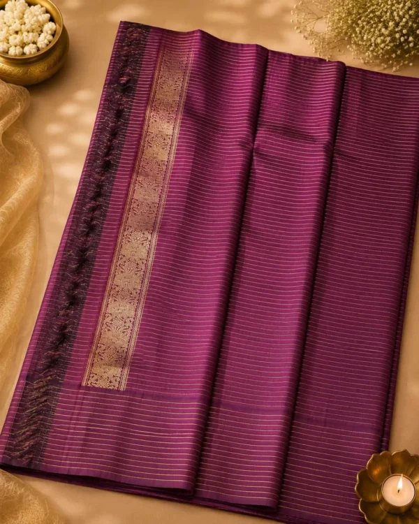 Kancheepuram Silks Sarees - Lilac With Maroon (2) Kancheepuram Silks Sarees - Lilac With Maroon