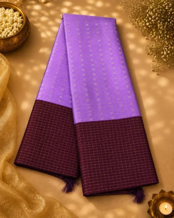 Kancheepuram Silks Sarees - Lilac With Maroon (3) Kancheepuram Silks Sarees - Lilac With Maroon