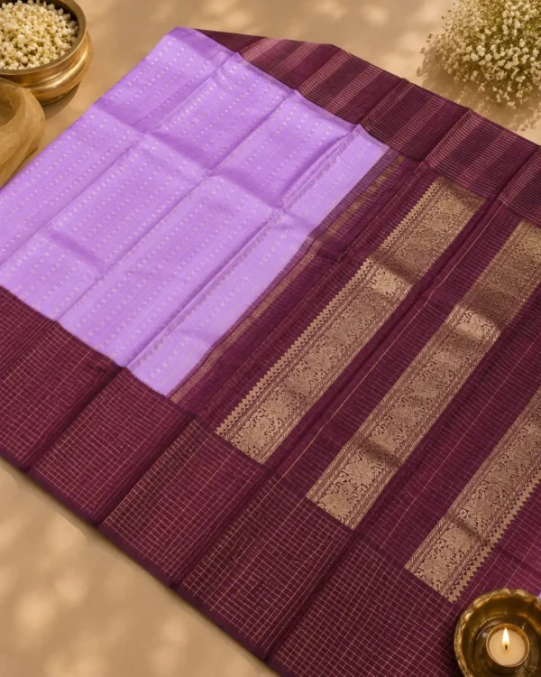 Kancheepuram Silks Sarees - Lilac With Maroon (4) Kancheepuram Silks Sarees - Lilac With Maroon