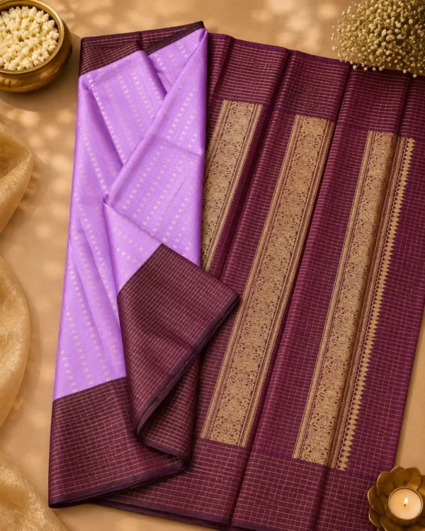 Kancheepuram Silks Sarees - Lilac With Maroon Kancheepuram Silks Sarees - Lilac With Maroon