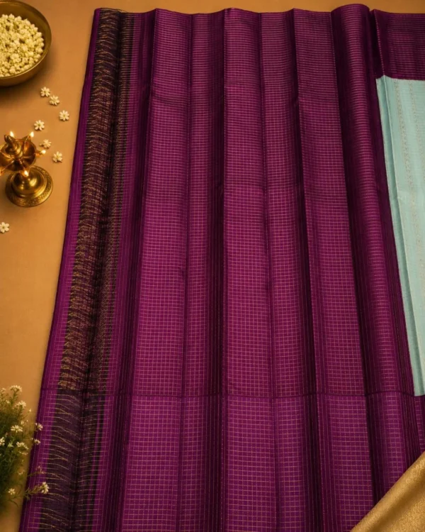 Kancheepuram Silks Sarees - Mint Blue With Dark Purple