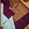 Kancheepuram Silks Sarees - Mint Blue With Dark Purple