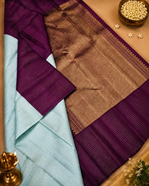 Kancheepuram Silks Sarees - Mint Blue With Dark Purple