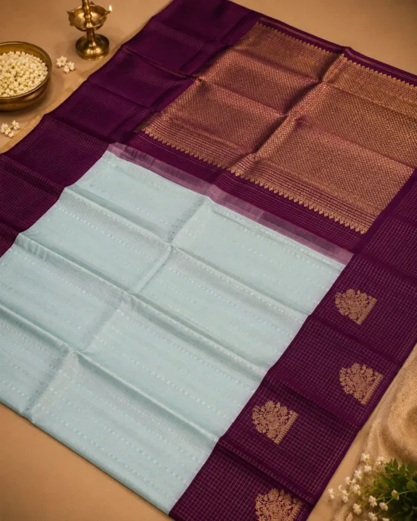 Kancheepuram Silks Sarees - Mint Blue With Dark Purple