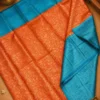 Kancheepuram Silks Sarees - Orange With Rama Blue