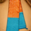Kancheepuram Silks Sarees - Orange With Rama Blue