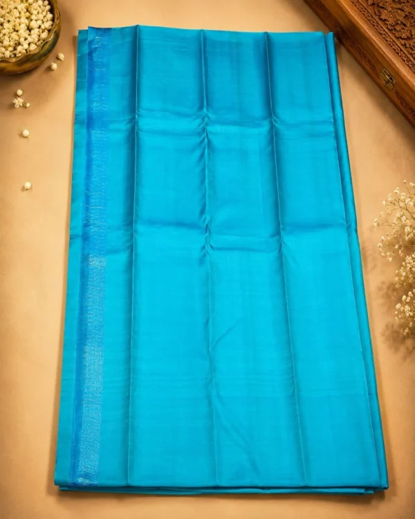 Kancheepuram Silks Sarees - Orange With Rama Blue