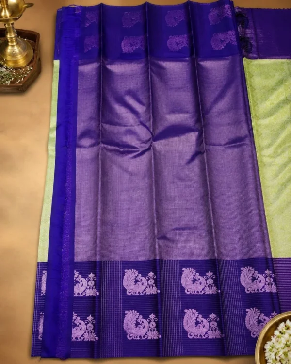 Kancheepuram Silks Sarees - Pastel Pistachio Green With Royal Violet (3) Kancheepuram Silks Sarees - Pastel Pistachio Green With Royal Violet